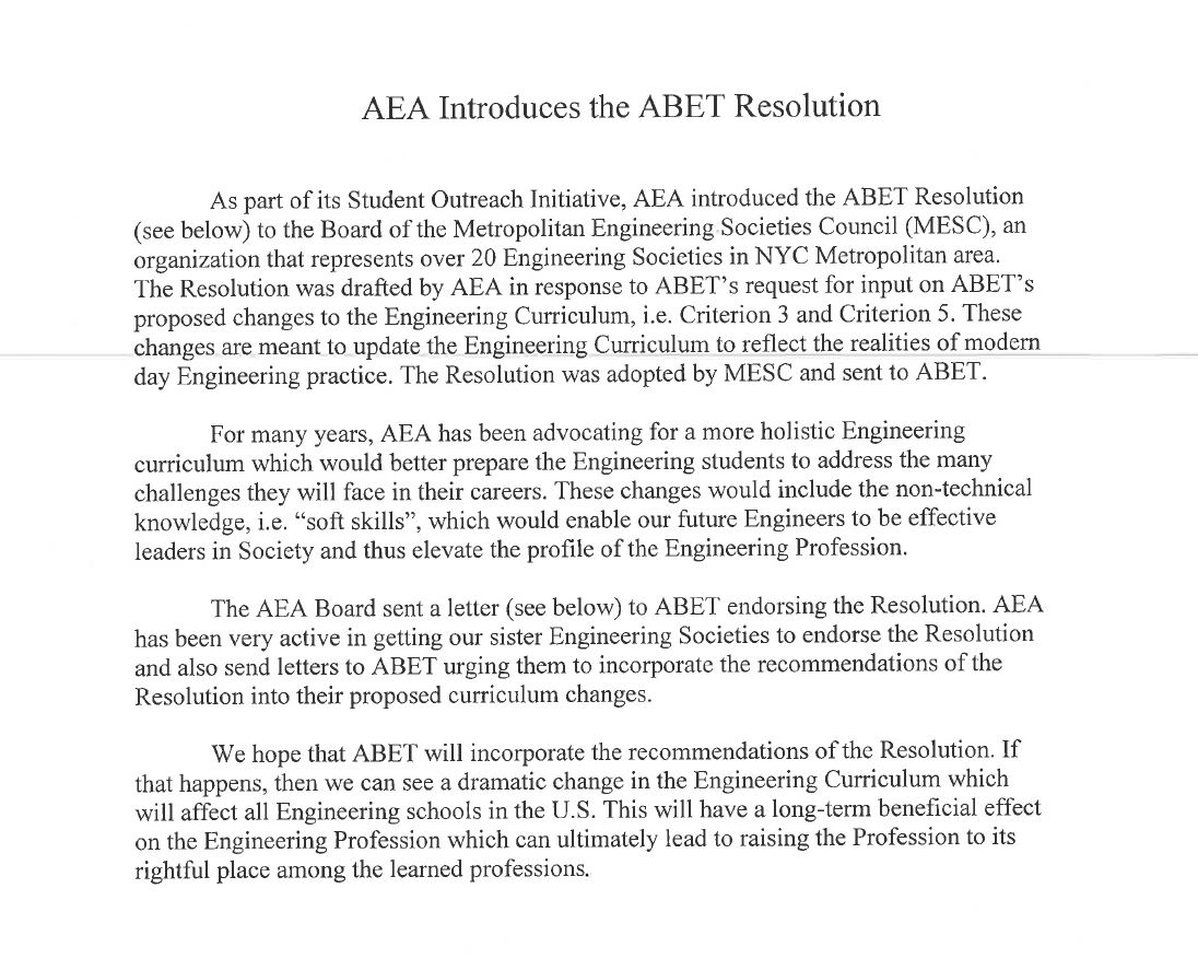 AEA Introduces the ABET Resolution